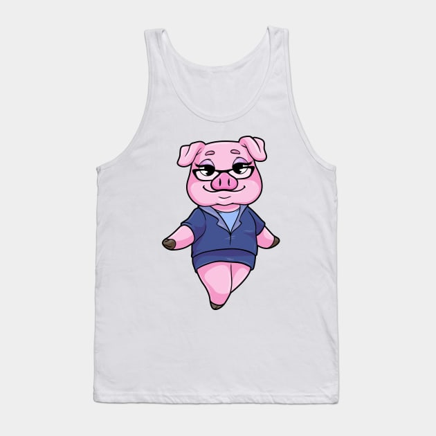 Pig as Secretary with Glasses Tank Top by Markus Schnabel